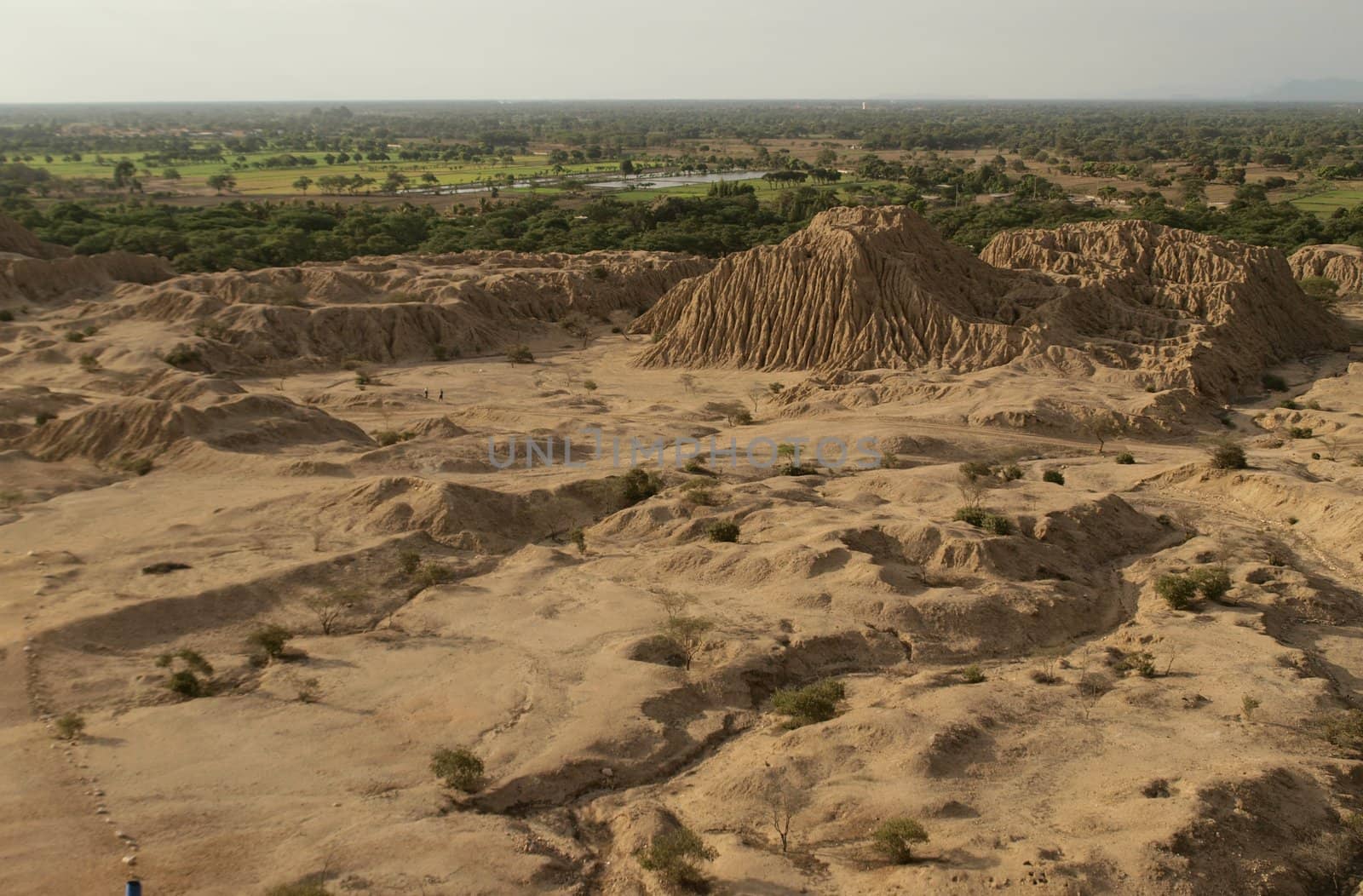 Panorama of ruins in agriculutural Tucume valley Peru
