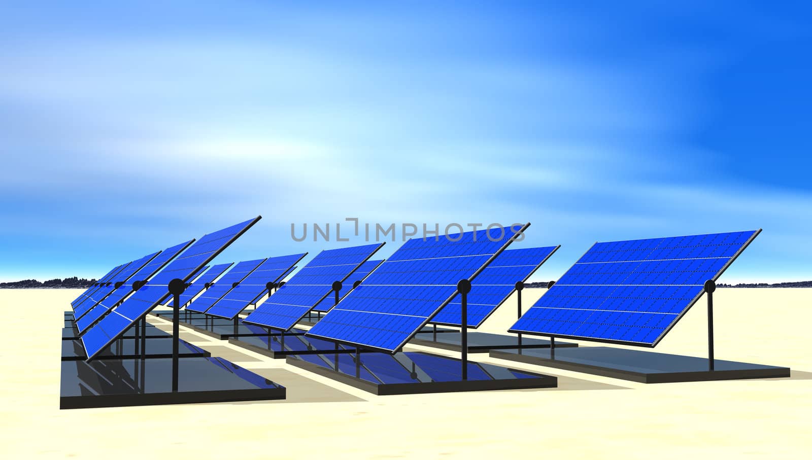 Solar electric panels in desert setting