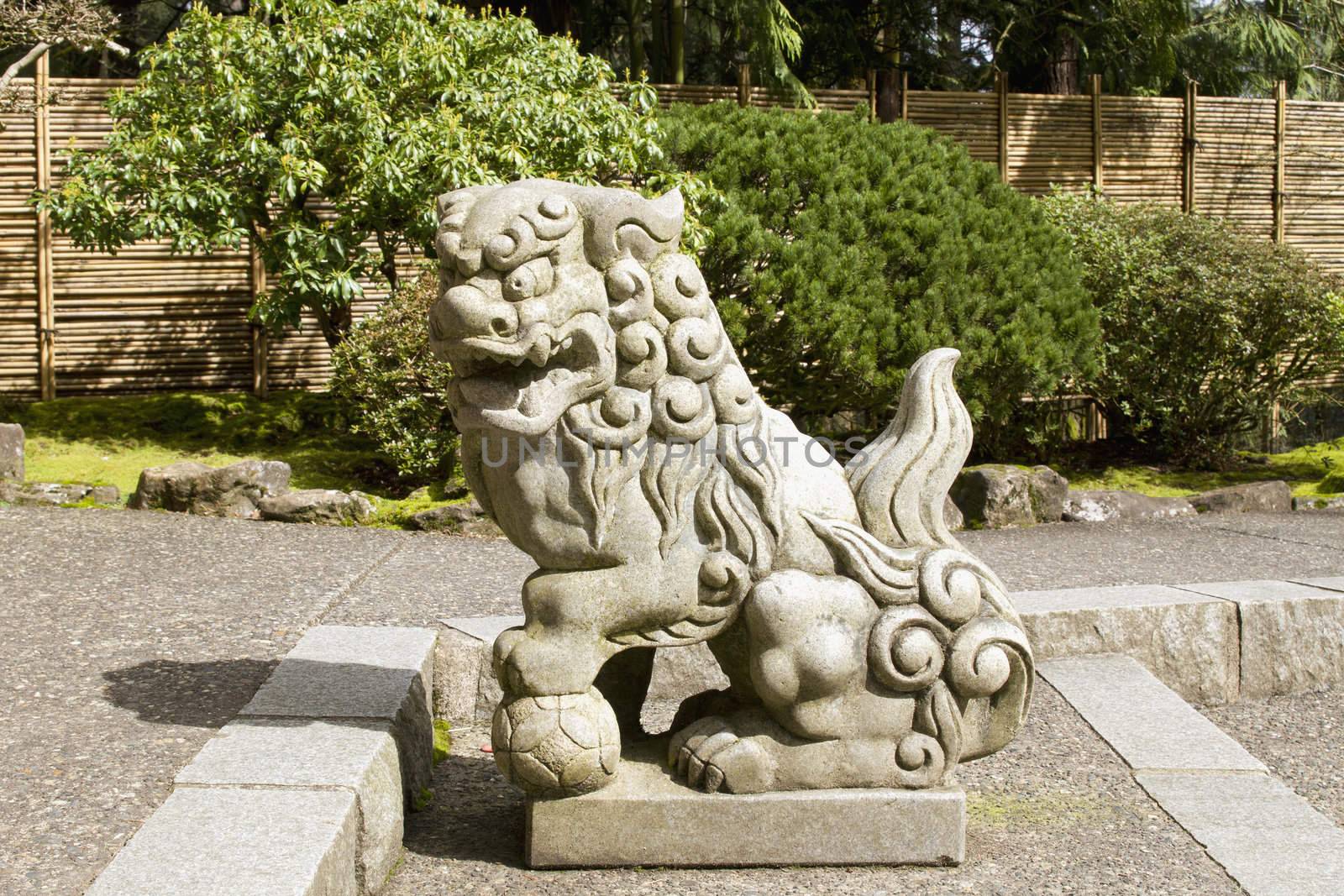 Stone Guardian Lions Sculpture at Portland Japanese Garden