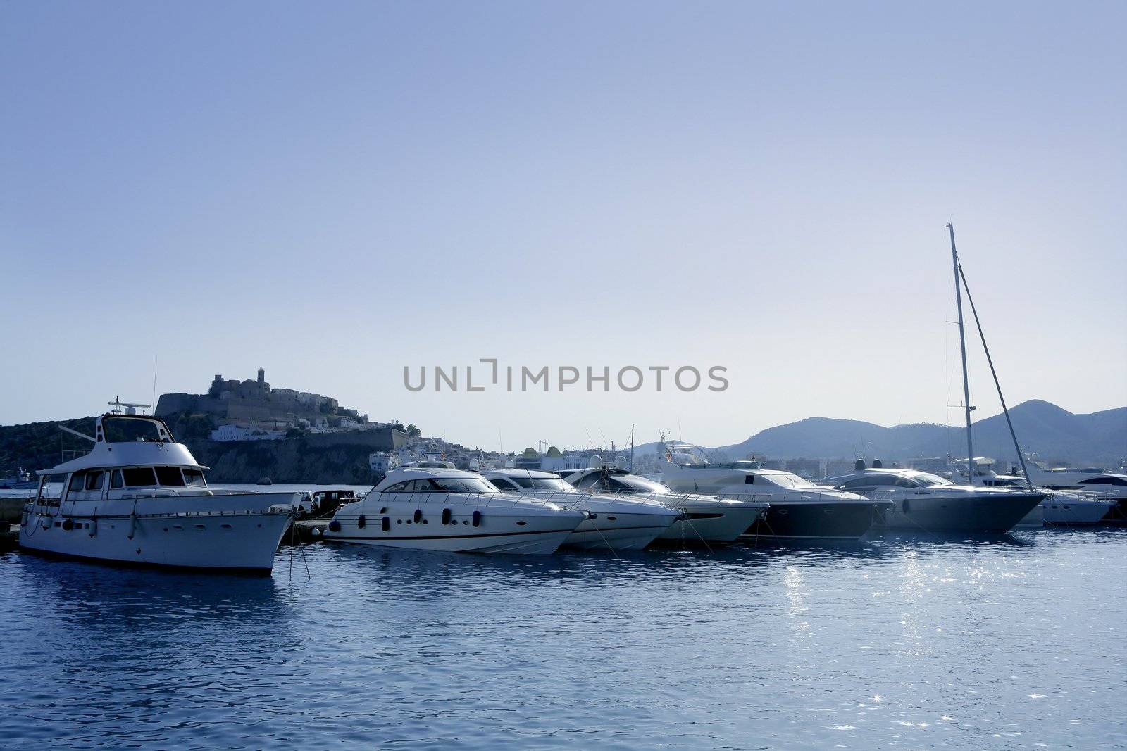 Ibiza landmark island in Mediterranean sea by lunamarina