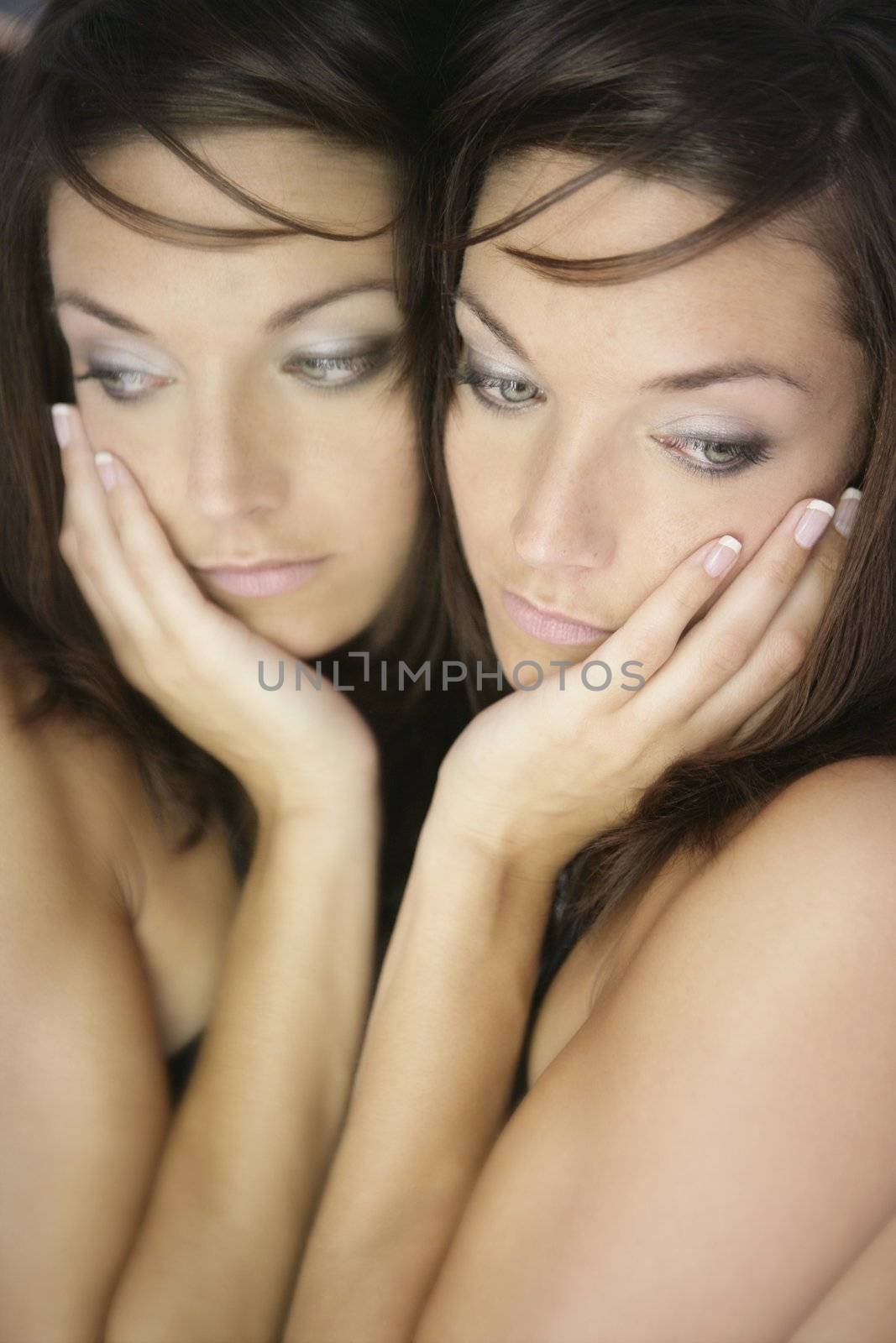 Beautiful sexy young woman posing mirror by lunamarina