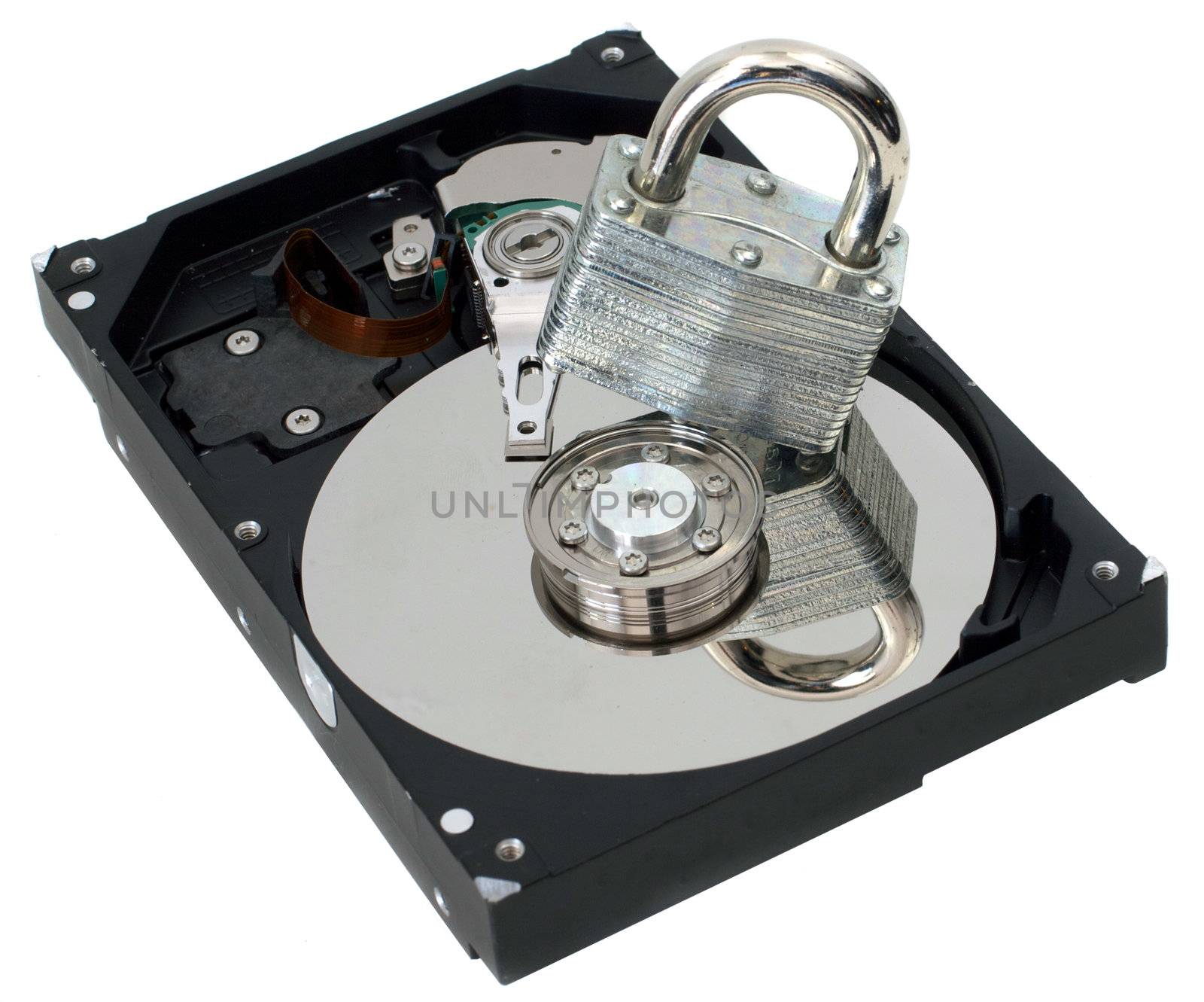 A Strong Padlock on Top of  a Hard Drive Representing Information Security