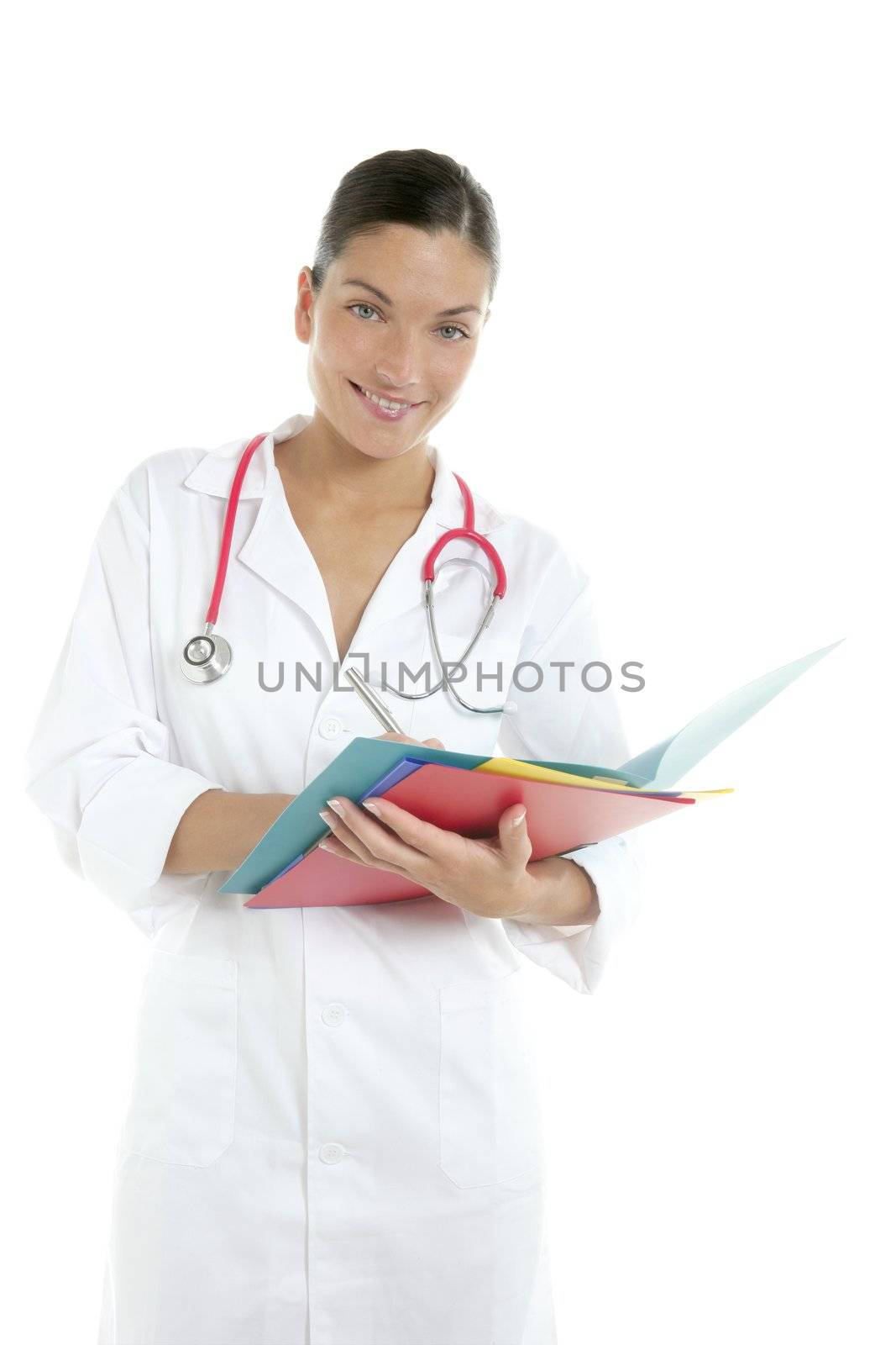 Beautiful woman doctor with colorful folders by lunamarina