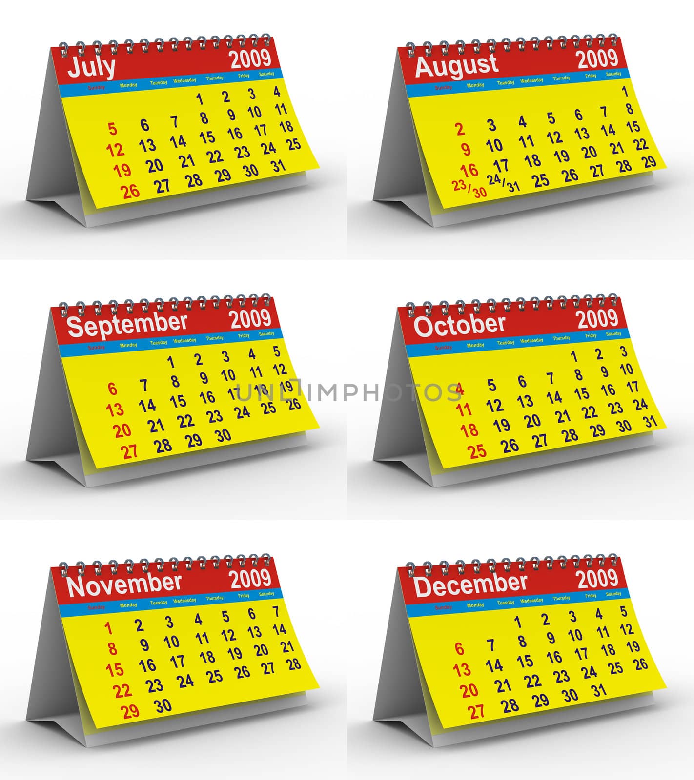 Set 2009 year calendar. Isolated 3D image