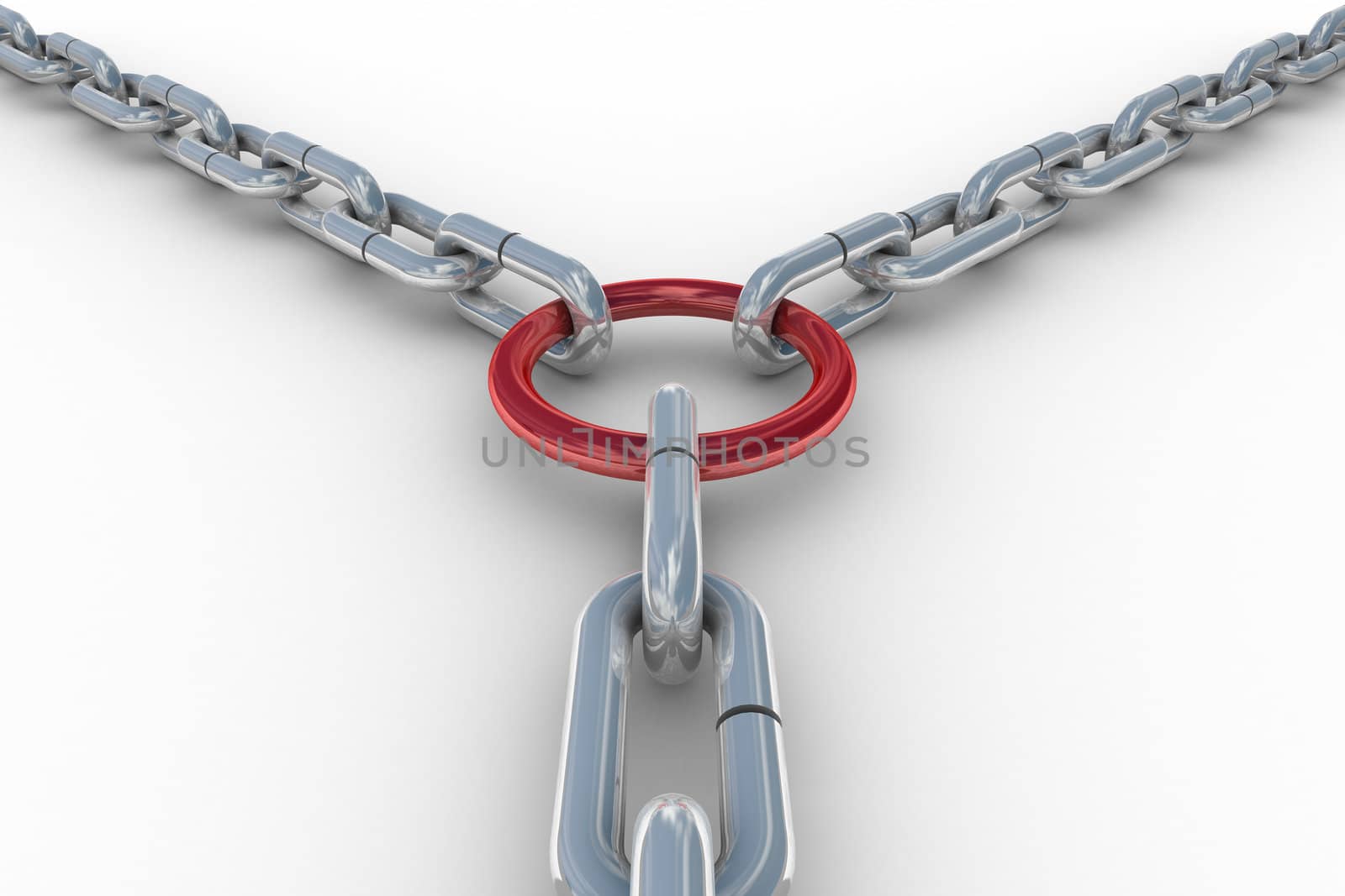 Chain fastened by a red ring. 3D image