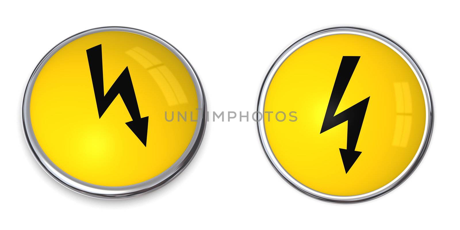 button with yellow electricity warning symbol - top and side view