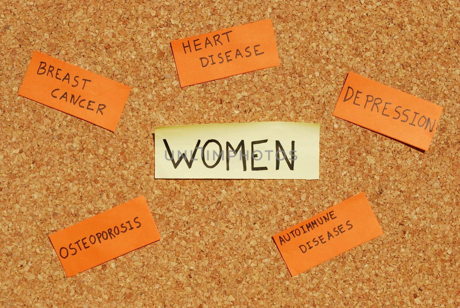 Women's health concerns on a cork board by luissantos84