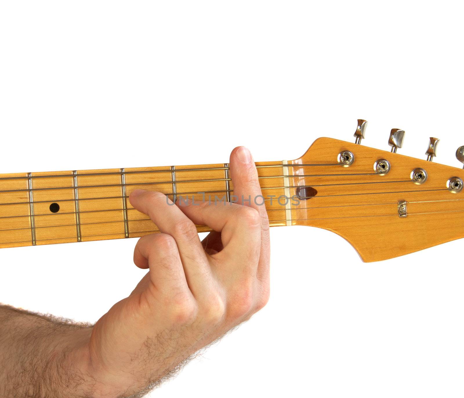 Demonstration of how to play a F chord on the guitar