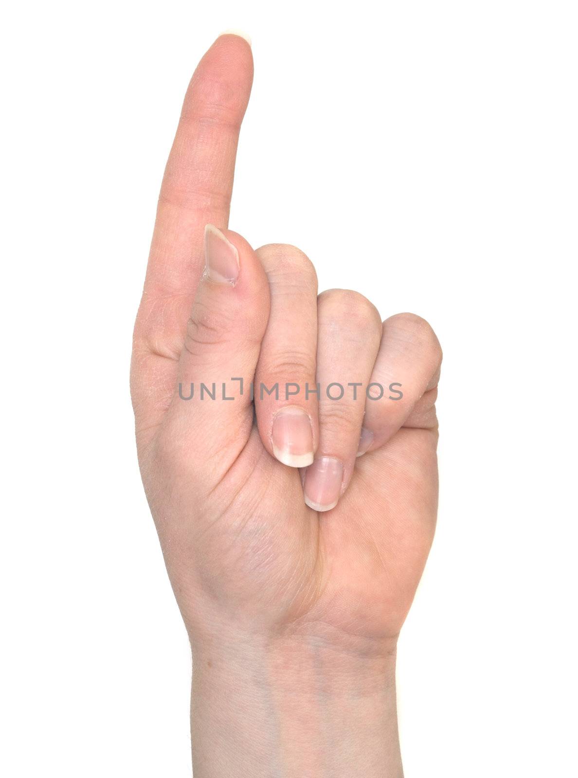 Example of how to sign the number 1 in American Sign Language