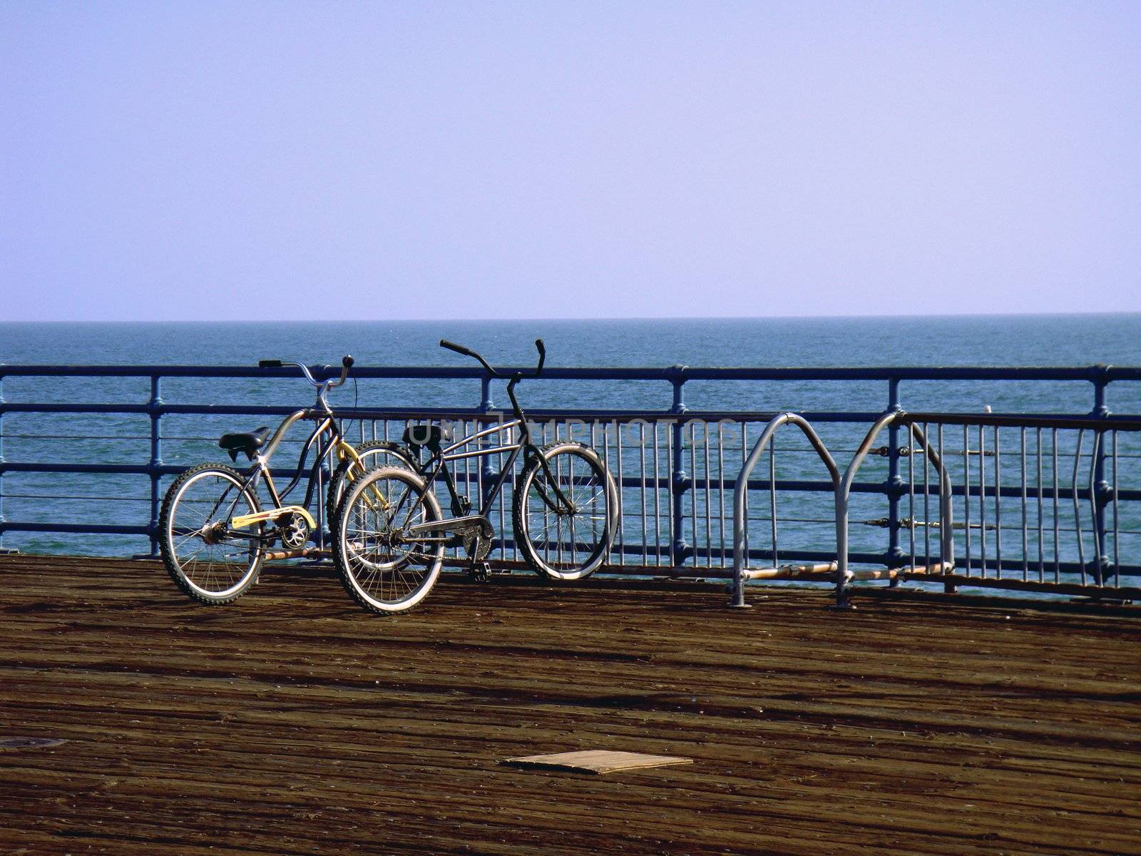 Two romantic bicycles near the ocean