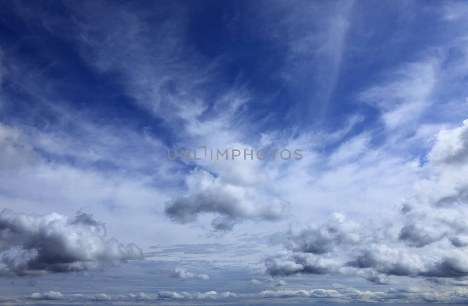 Beautiful blue fluffy cloudy sky in a summer day.