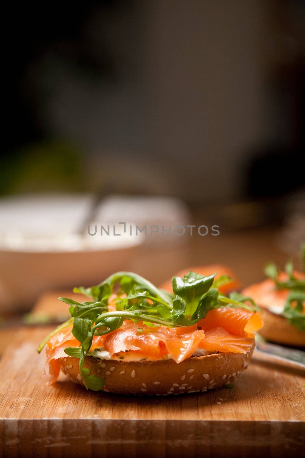 Delicious bagel with creamcheese and smoked salmon