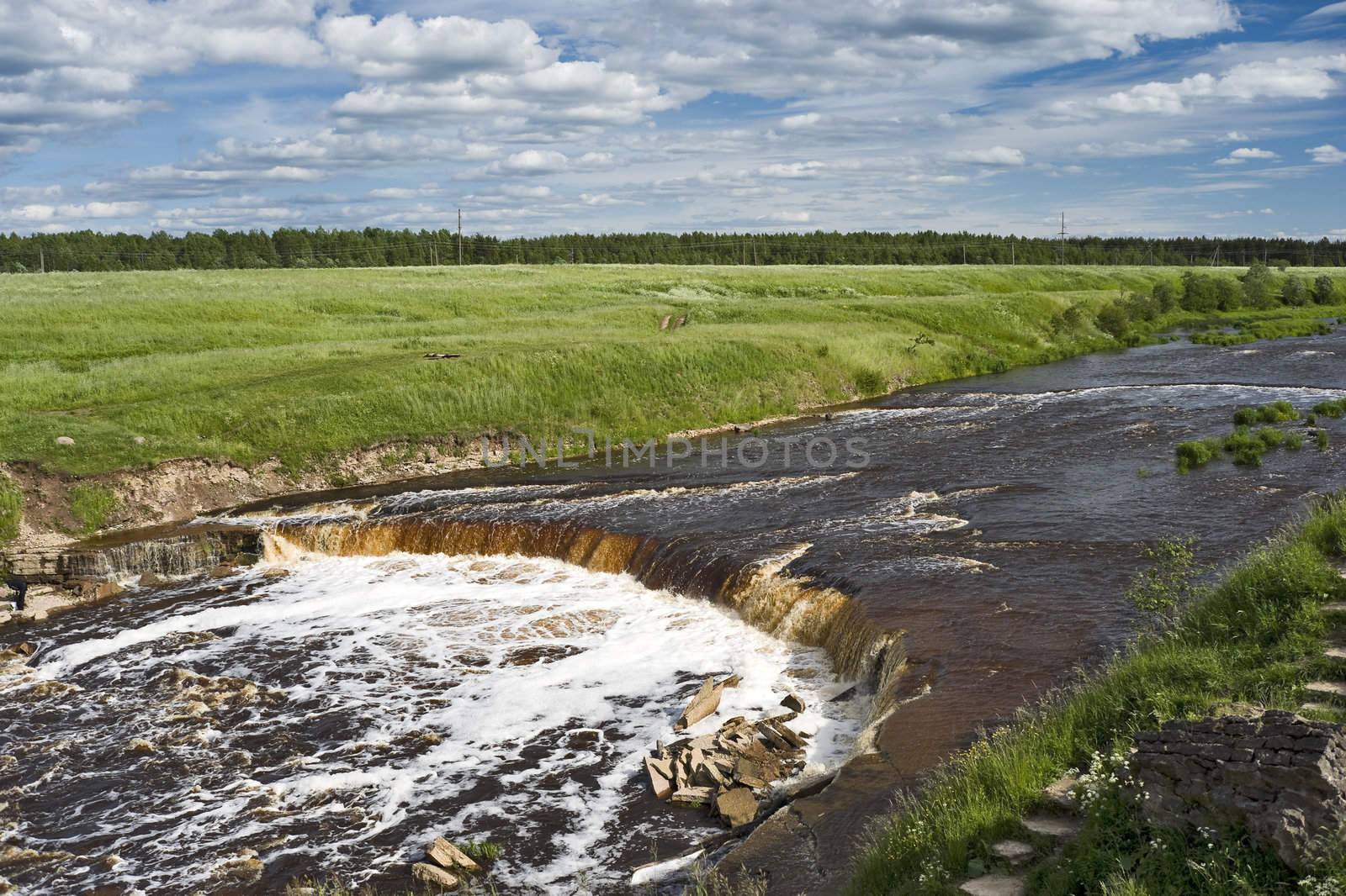 Waterfall of the northern river view  