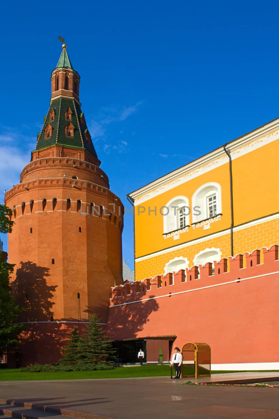 Form  walls and towers of Moscow Kremlin, Russia.