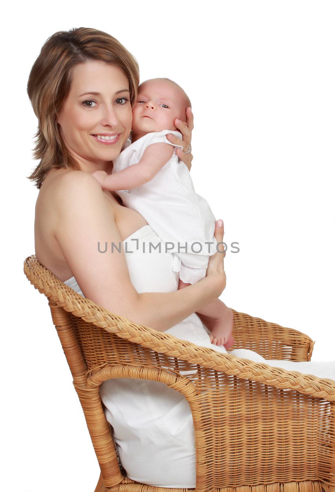 beautiful caucasian mother holding her baby girl