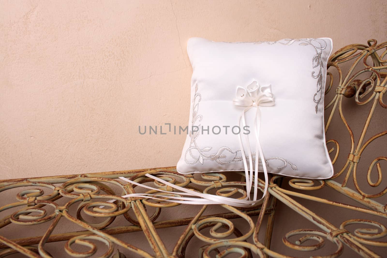 Ring Pillow on an old style rustic seat