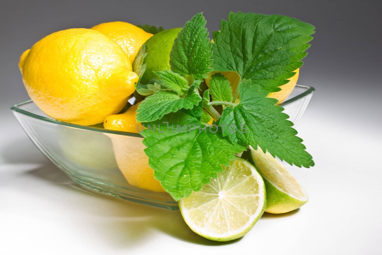 Isolated on white  mint , lime and lemon