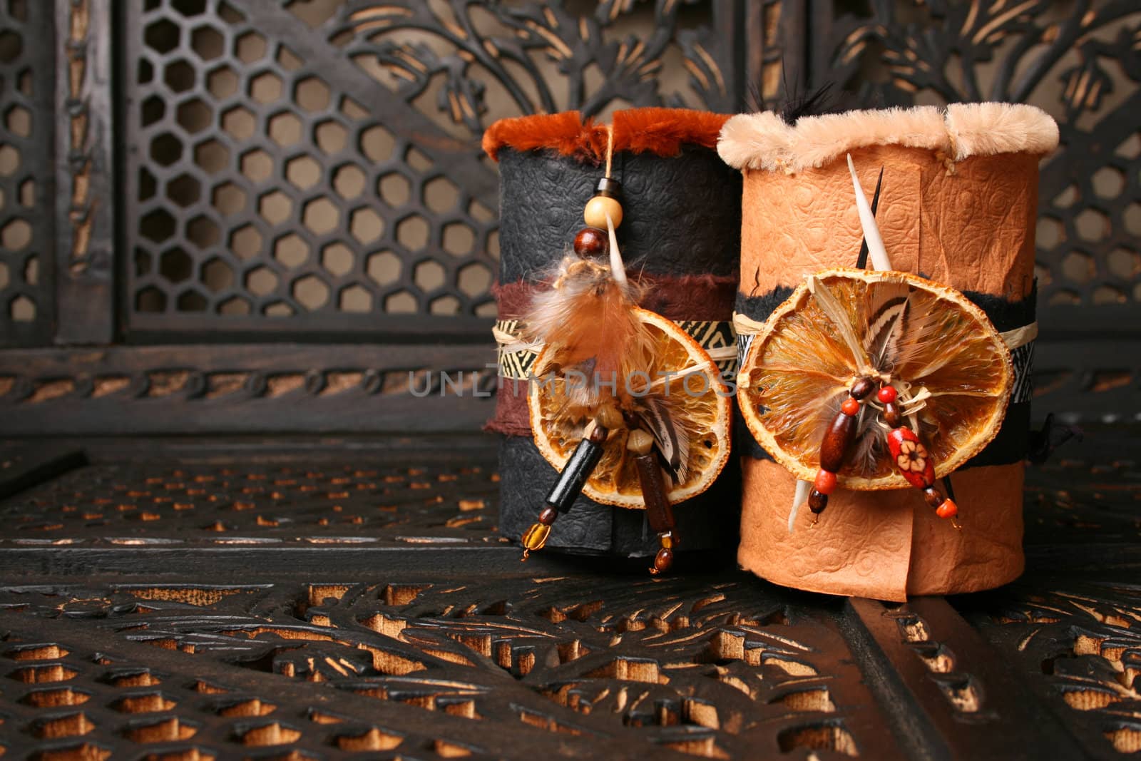 Ethnic African decorated dream catchers made from leather