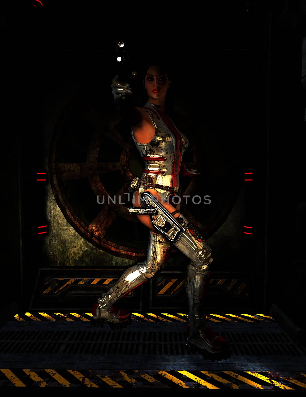 Sci fi female holding a gun 