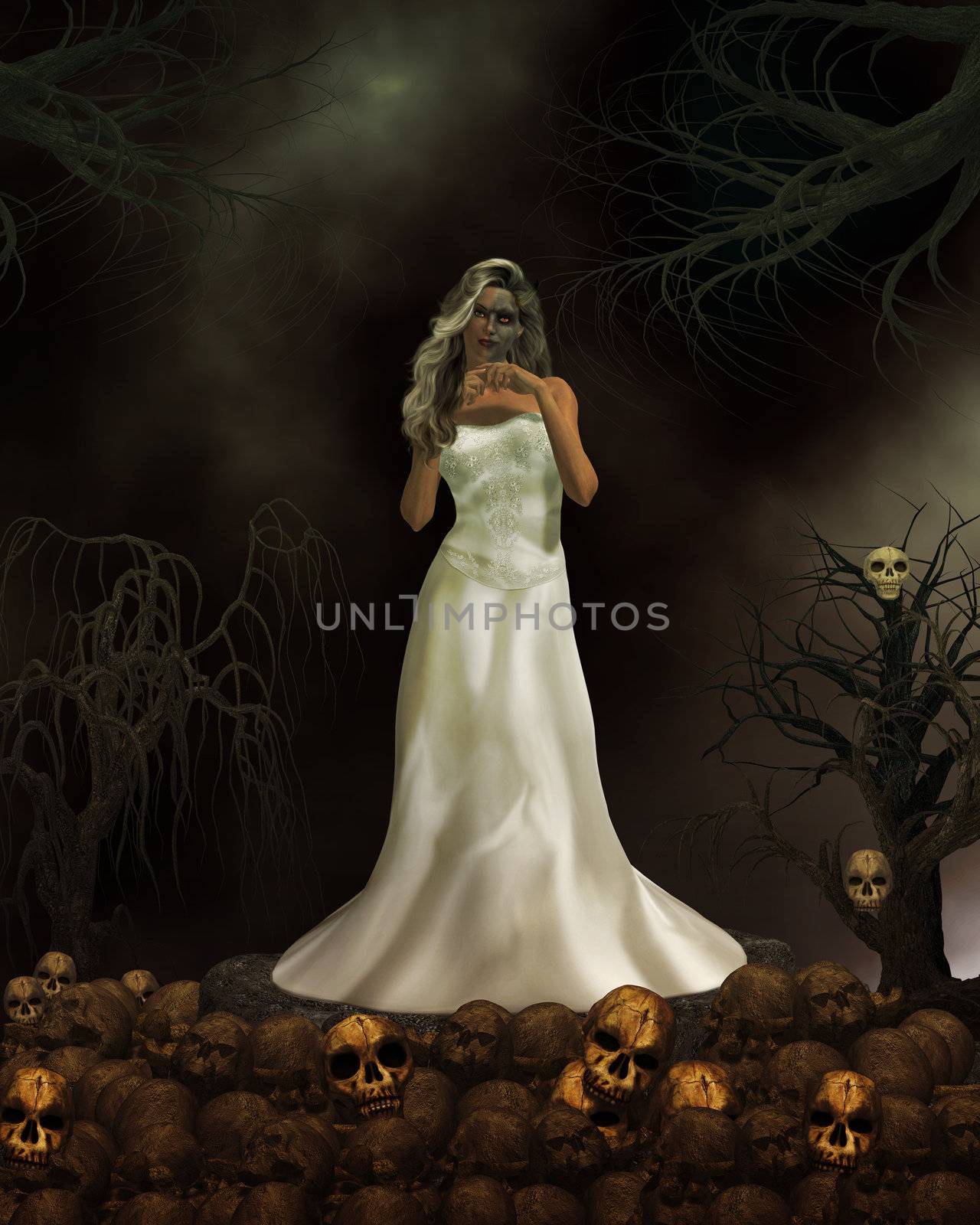 Female demon in wedding dress ready to get married again