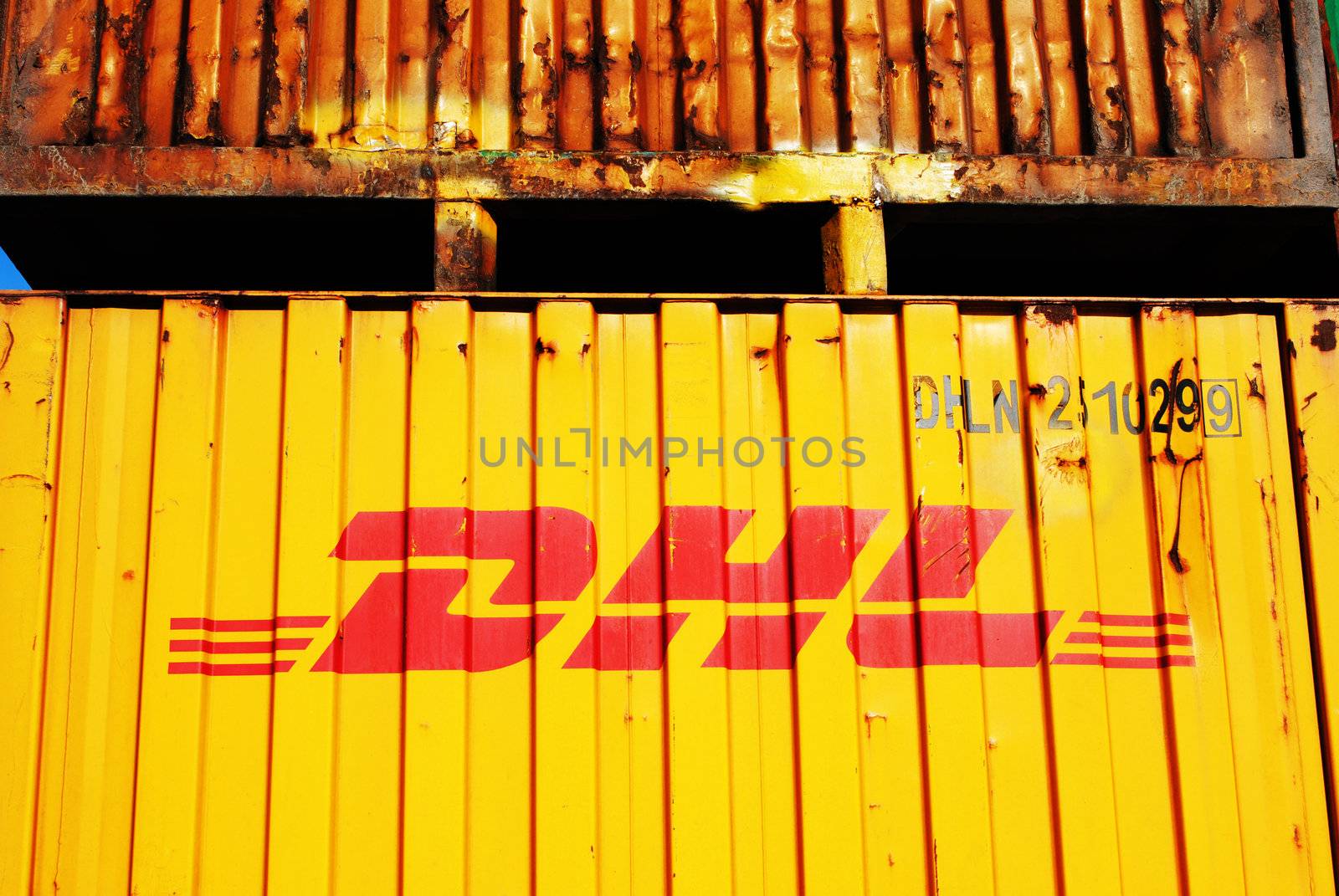 A DHL cargo container.