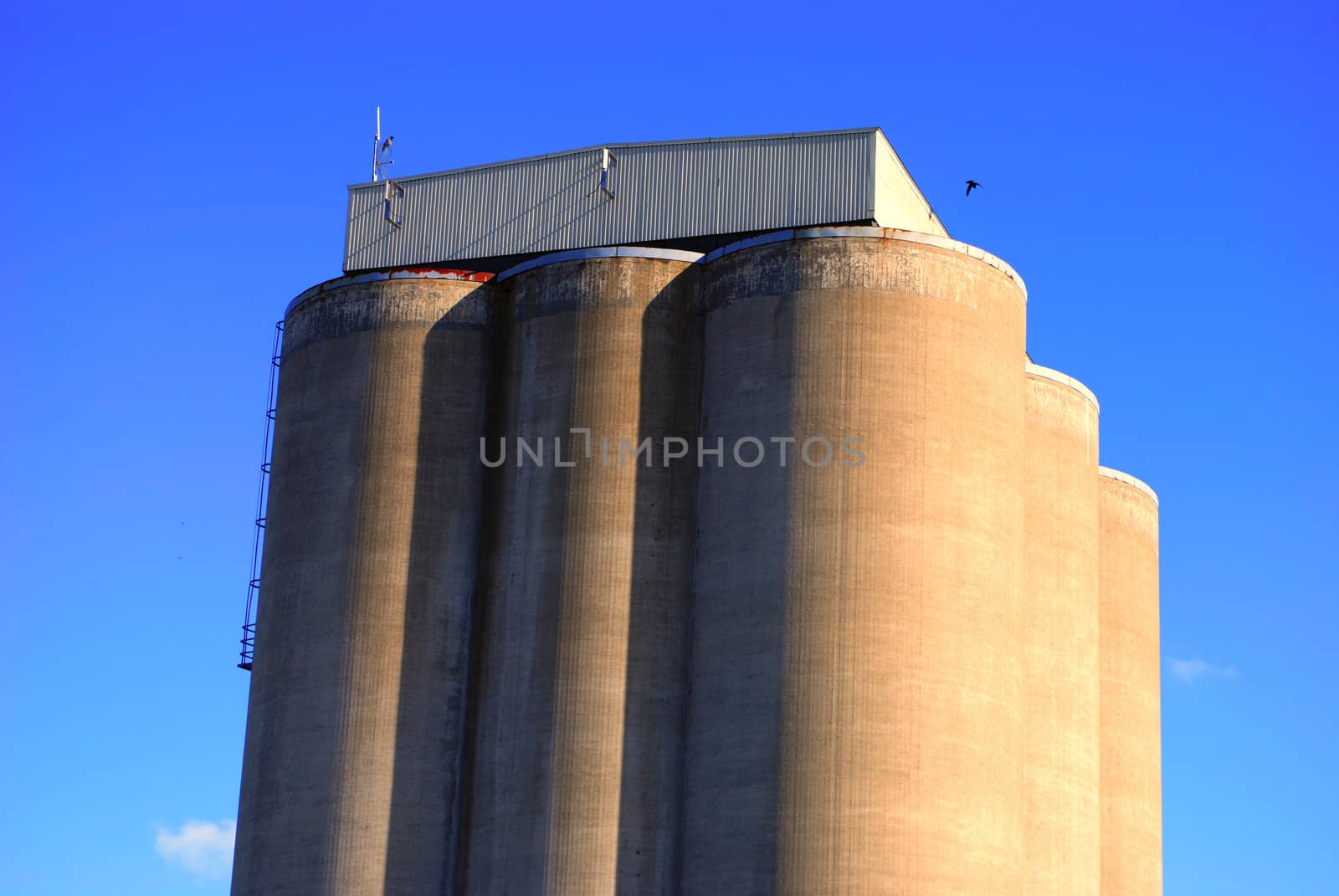 A couple of industrial silos.