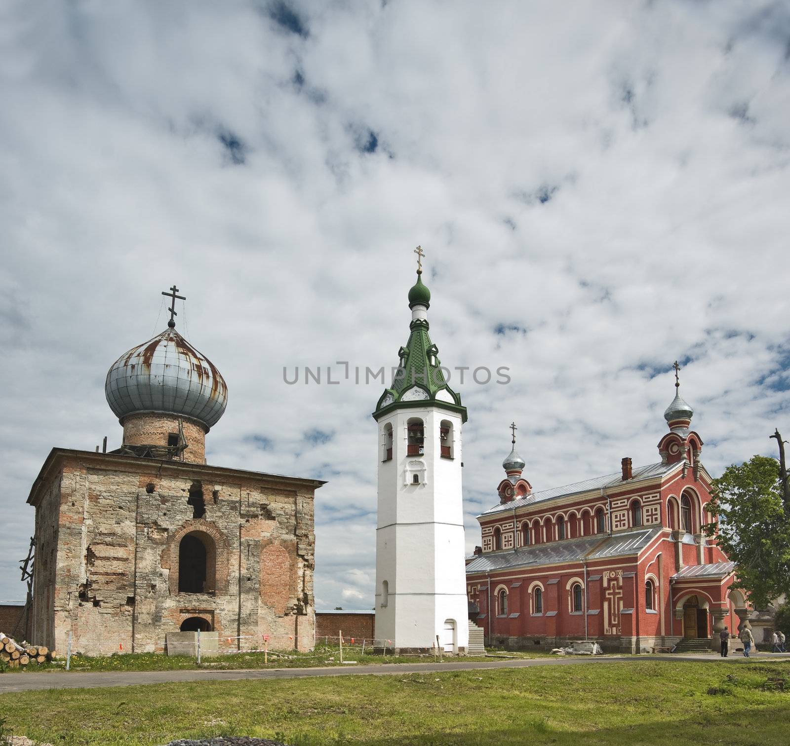 Churches and white belltower by mulden