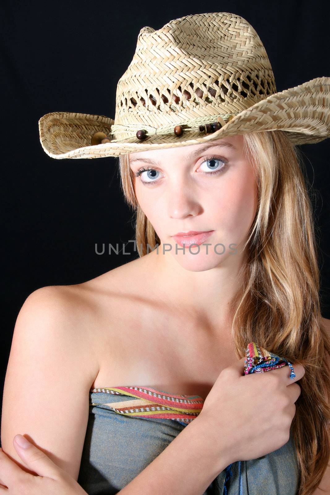 Beautiful young female model with blue eyes