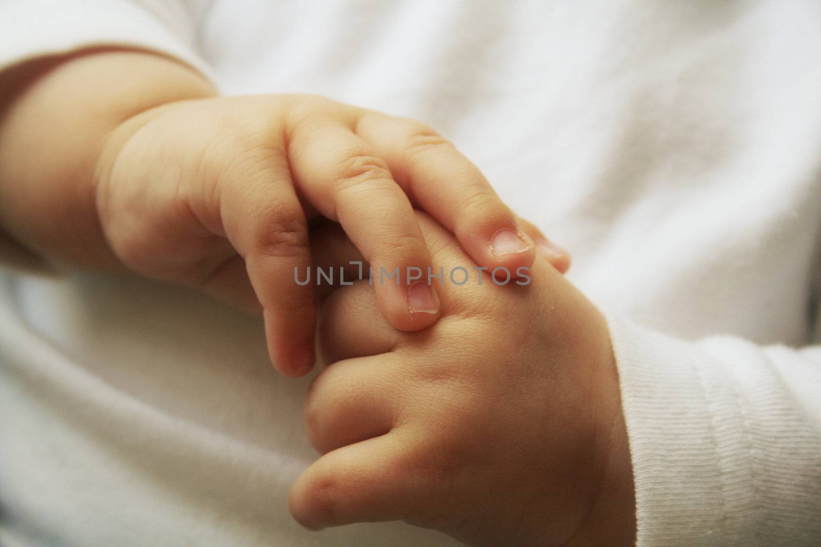 Beautiful little hands of the sleeping baby