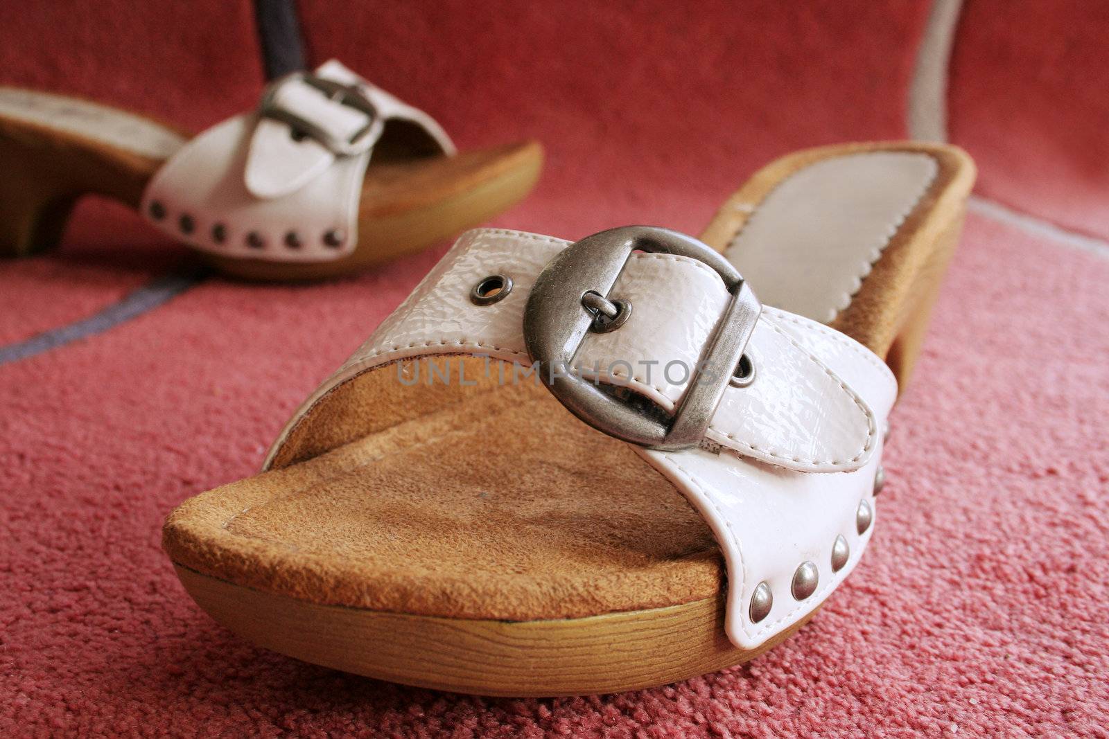 two Beautiful white sandal summer leather shoes