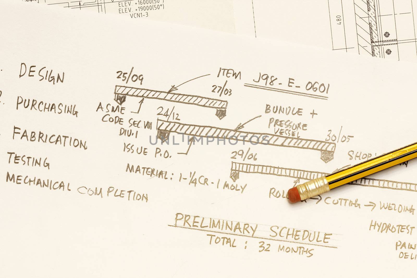 Hand drawn project schedule - many uses in the oil and gas industry.