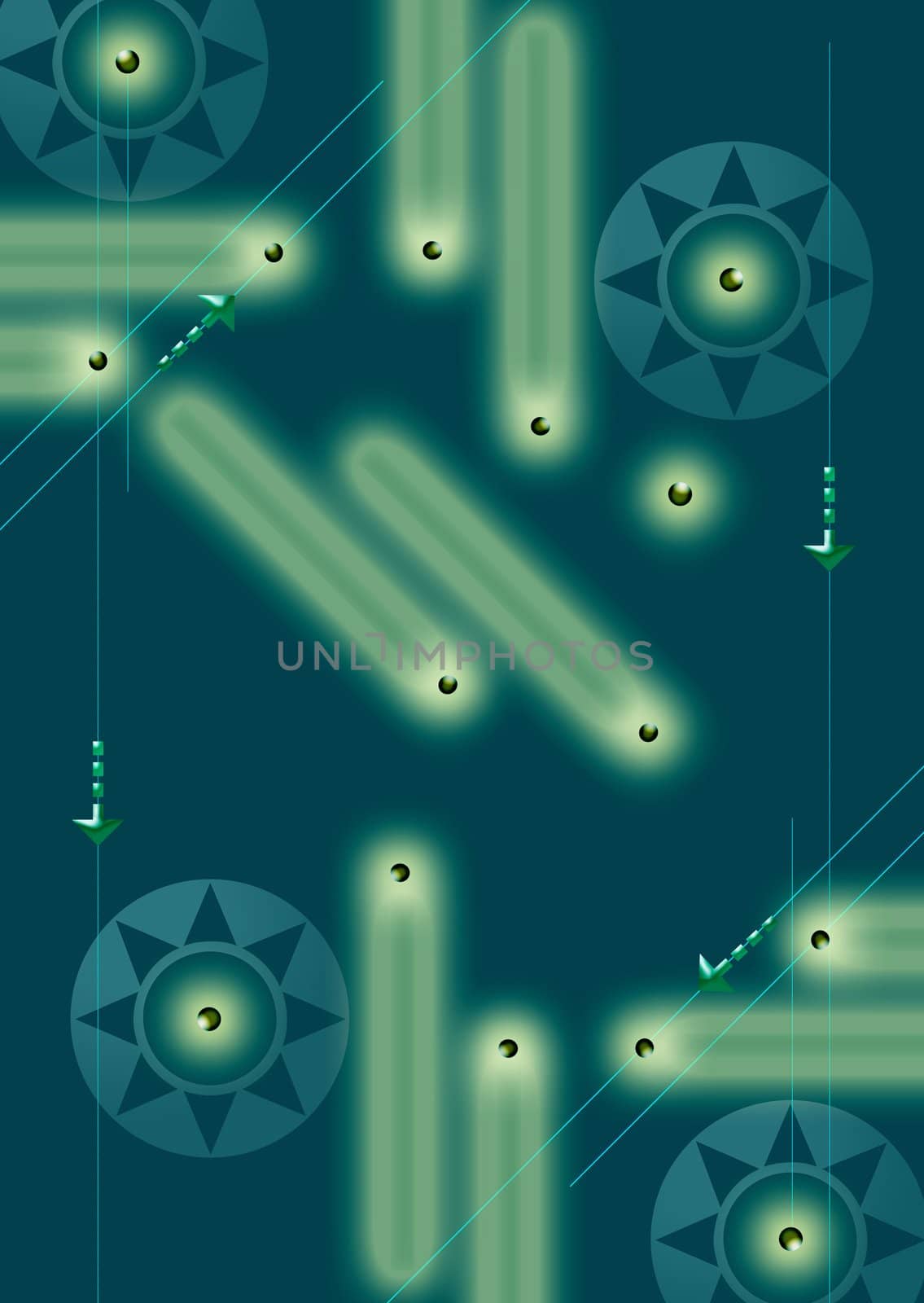An abstract background playing on shapes, colours and light. Representational of a maze or grid? Landscape or portrait use.