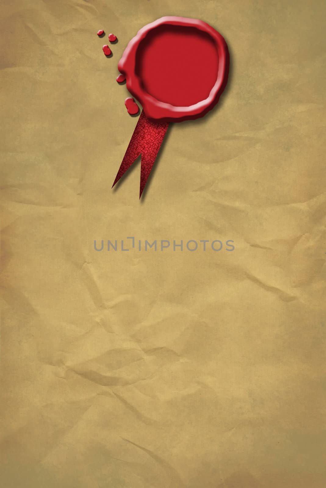 A Red Wax Seal locatedcentre top of a grunge styled paper background.
