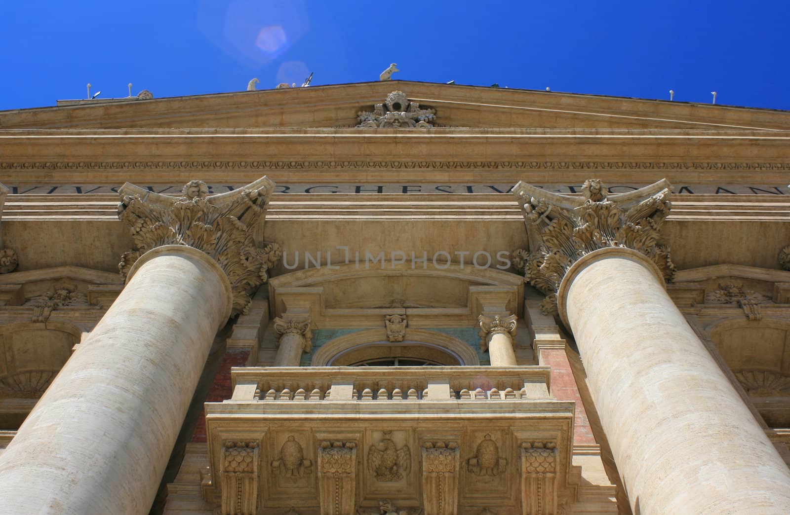 Detailed angled view of part of the Basilica S.Pietro, Rome Italy