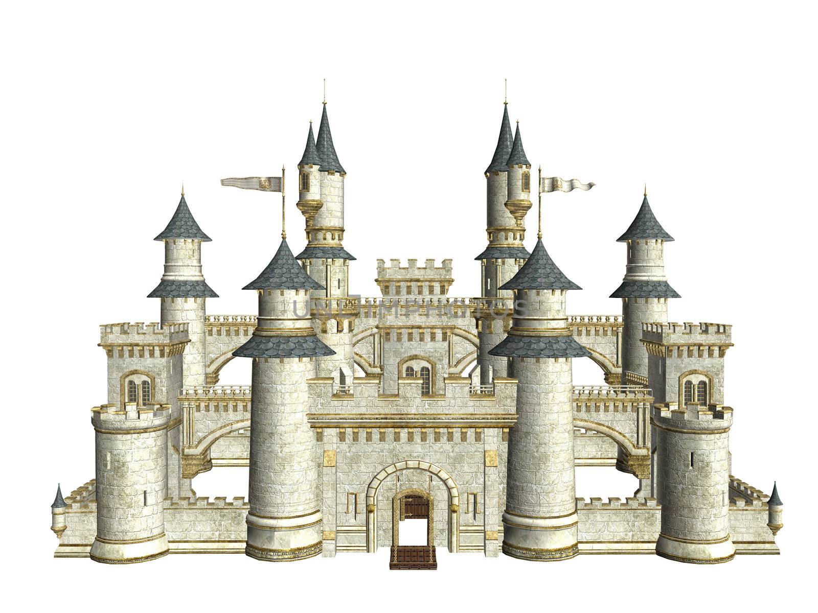 Fairytale story castle on a white background