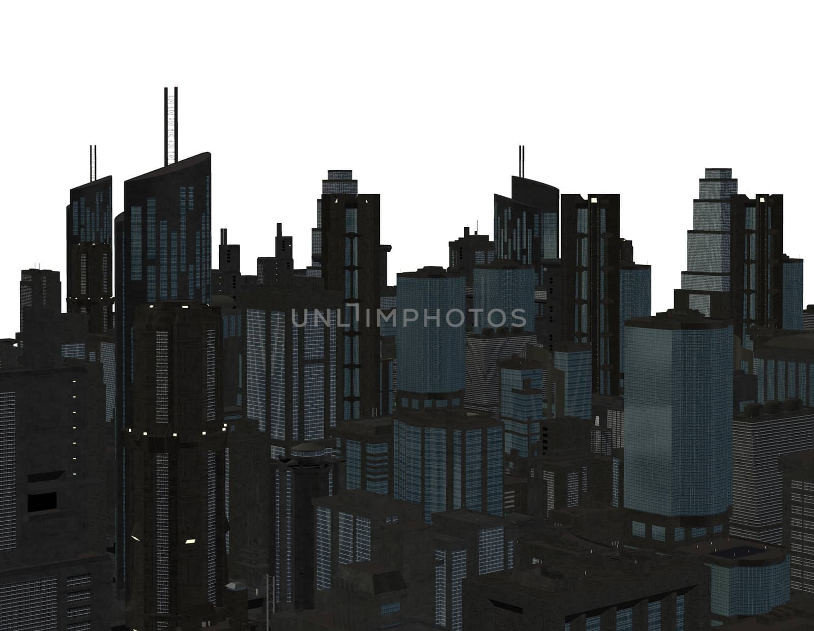 An urban cityscape on a white background