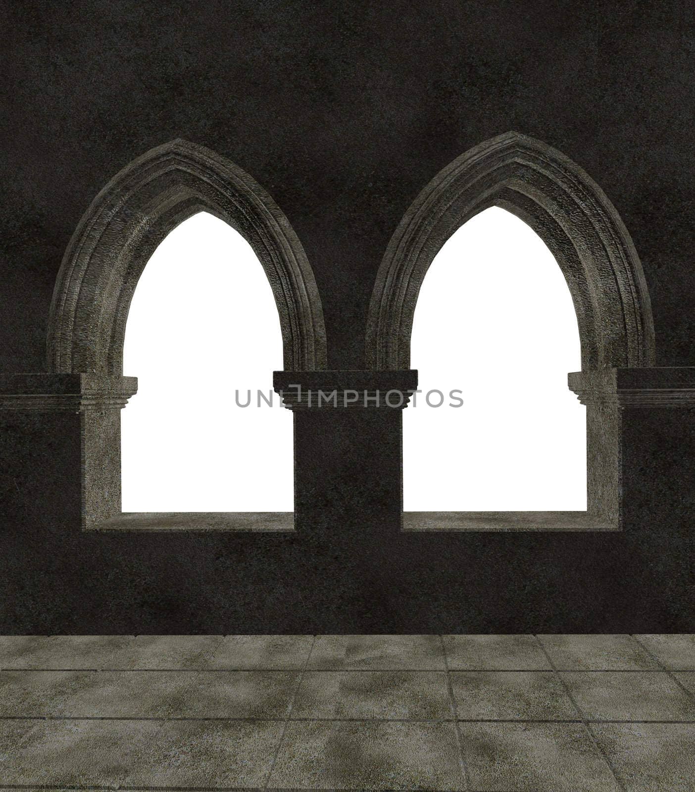 Two windows with no glass on a white background
