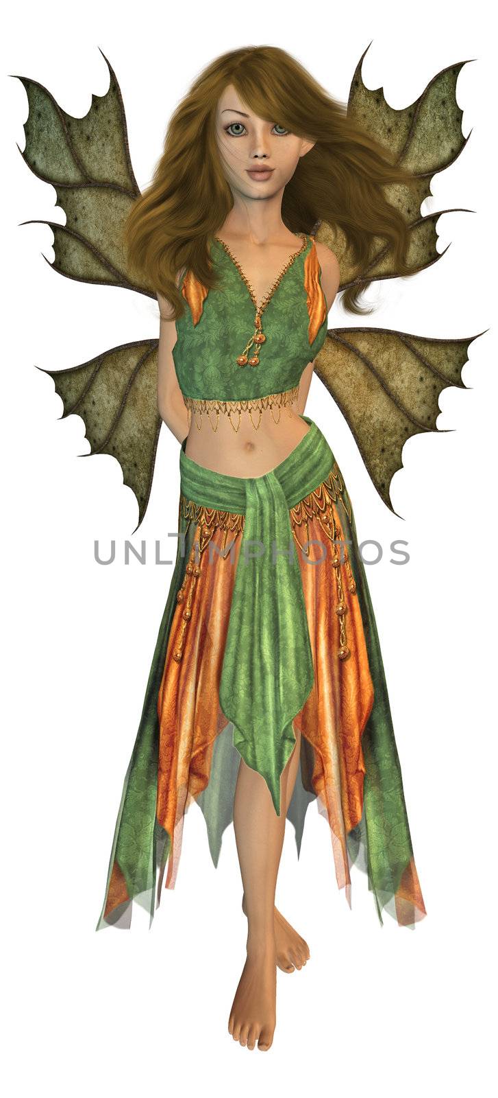 Green and orange fairy standing up