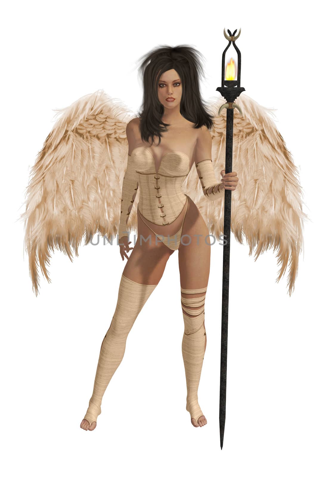 Beige Winged Angel With Dark Hair by kathygold