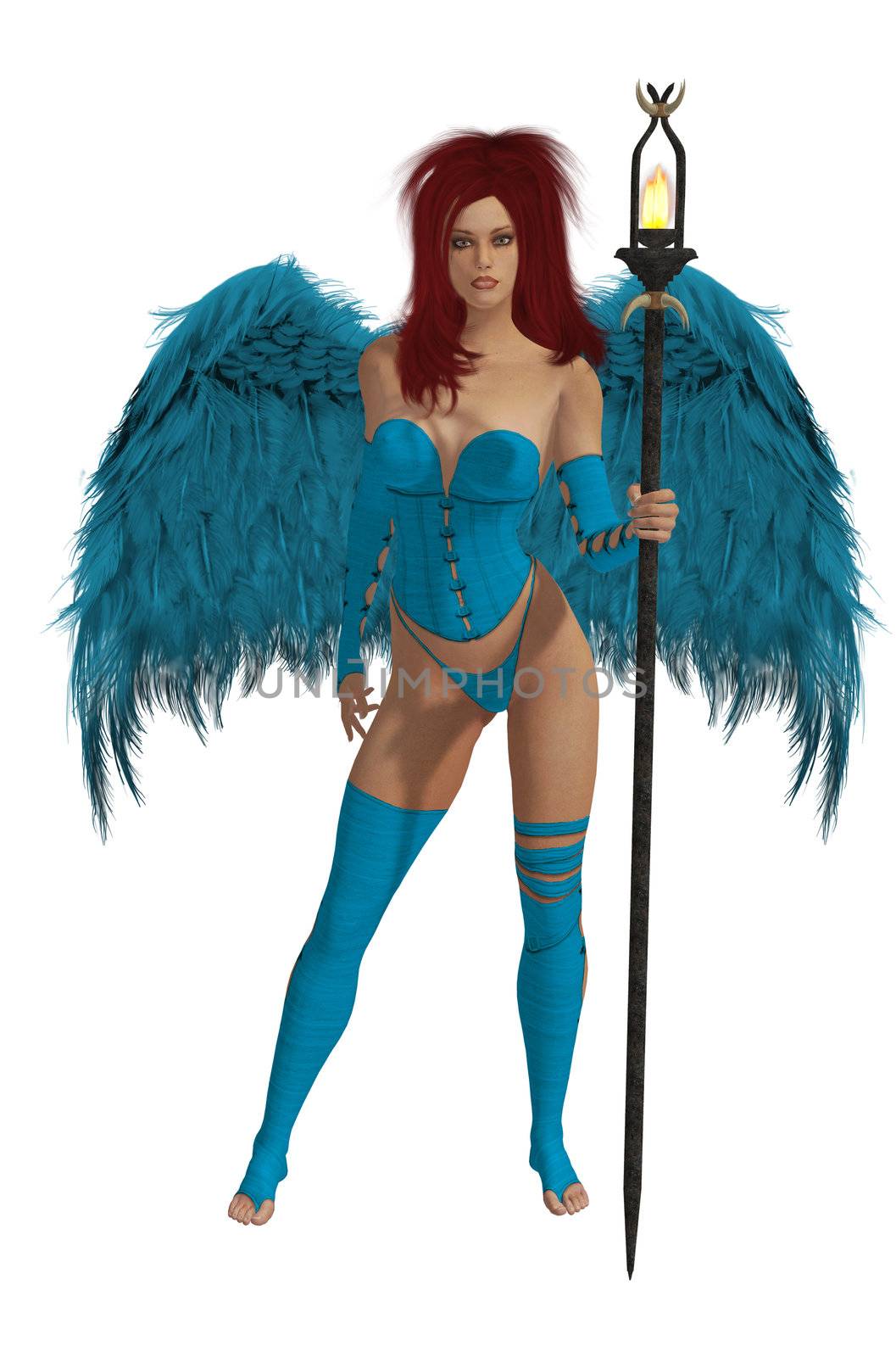 Baby Blue Winged Angel With Red Hair by kathygold