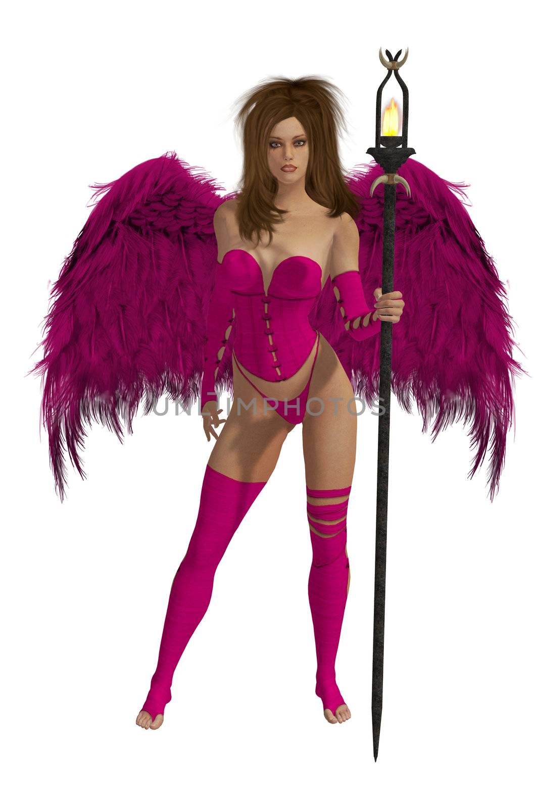 Pink Winged Angel With Brunette Hair by kathygold