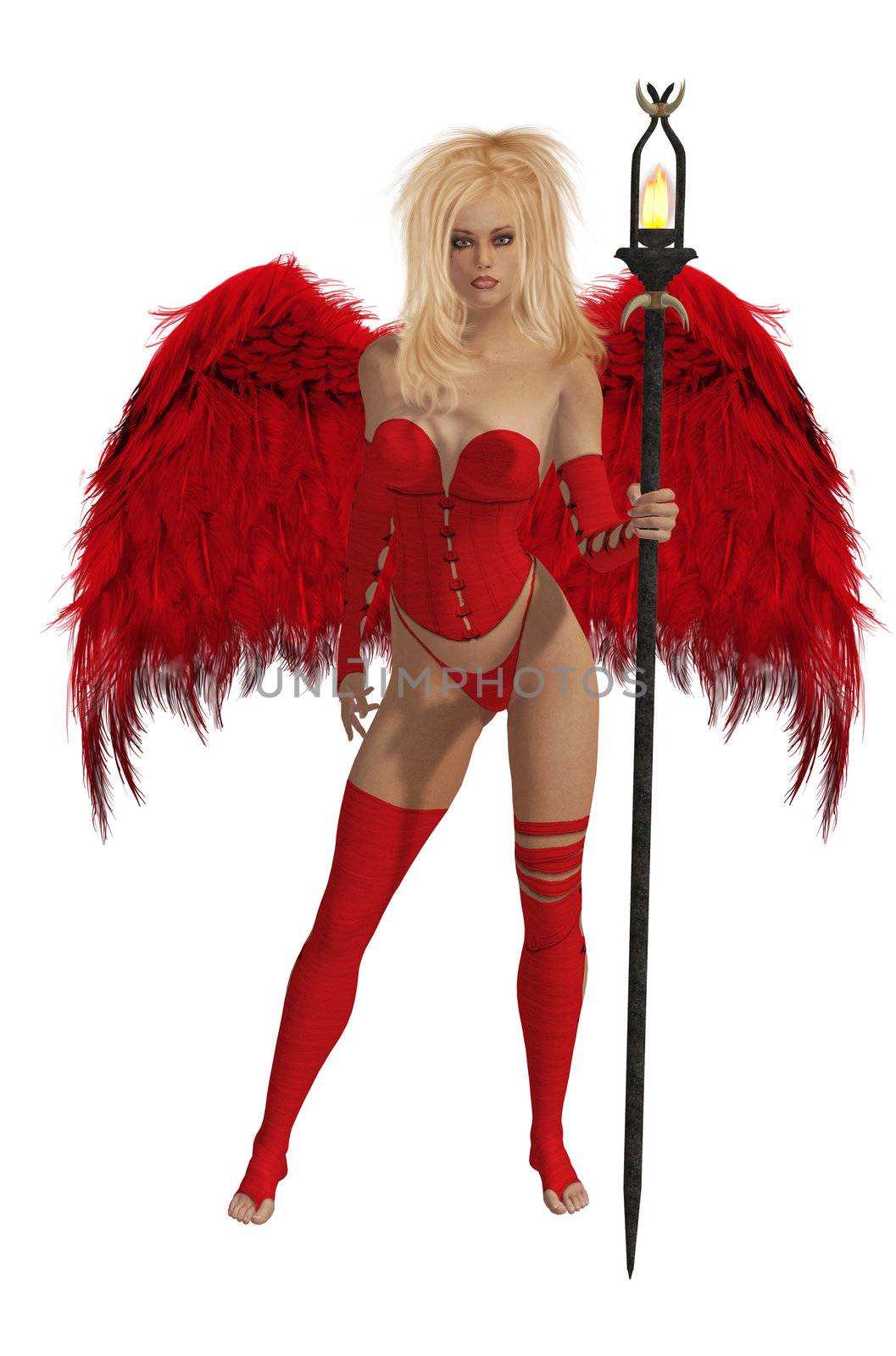 Red Winged Angel With Blonde Hair by kathygold