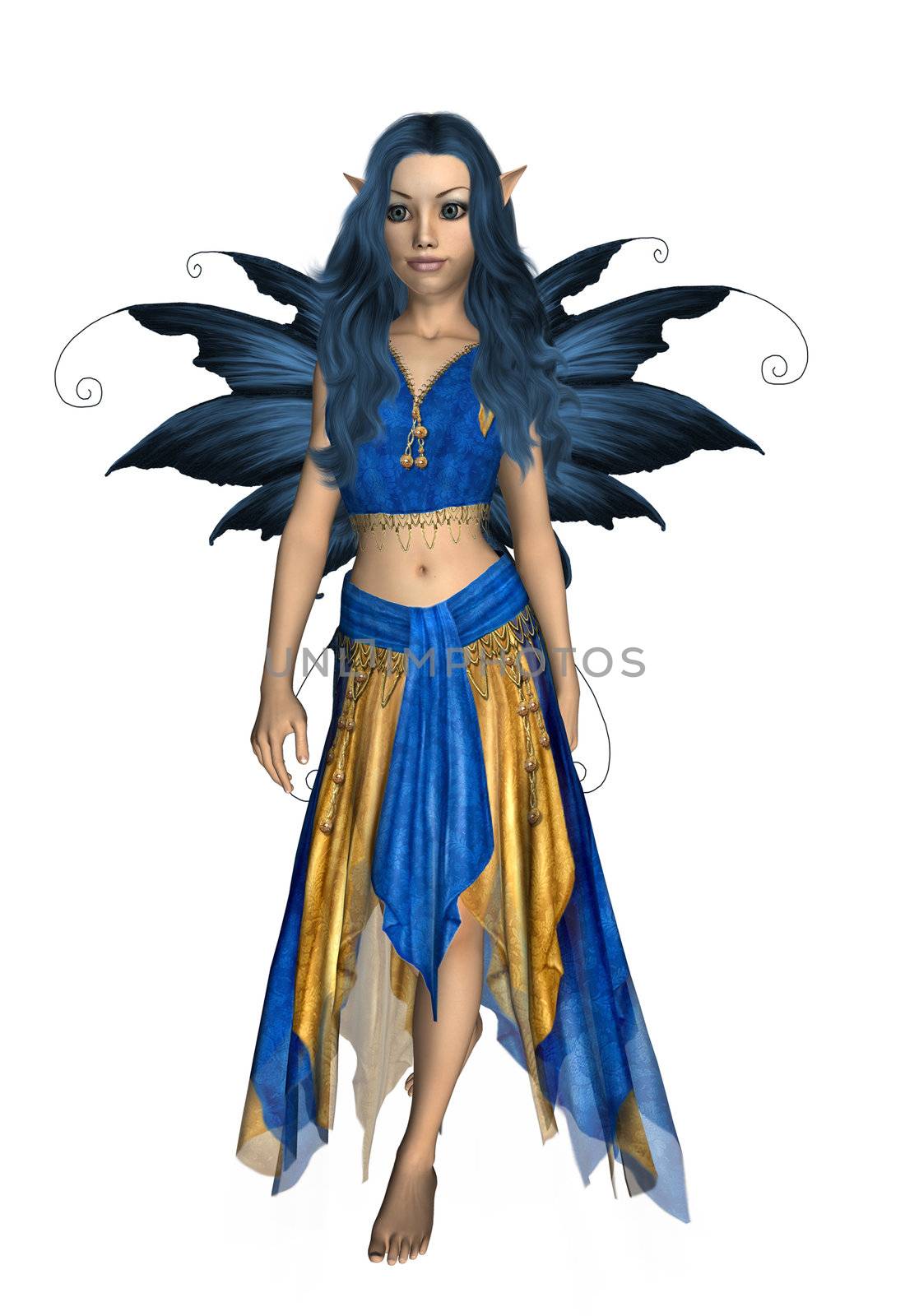 Blue and yellow fairy standing up