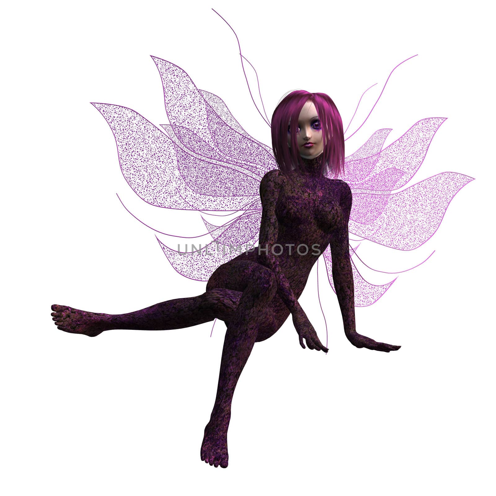 Purple flower fairy sitting down