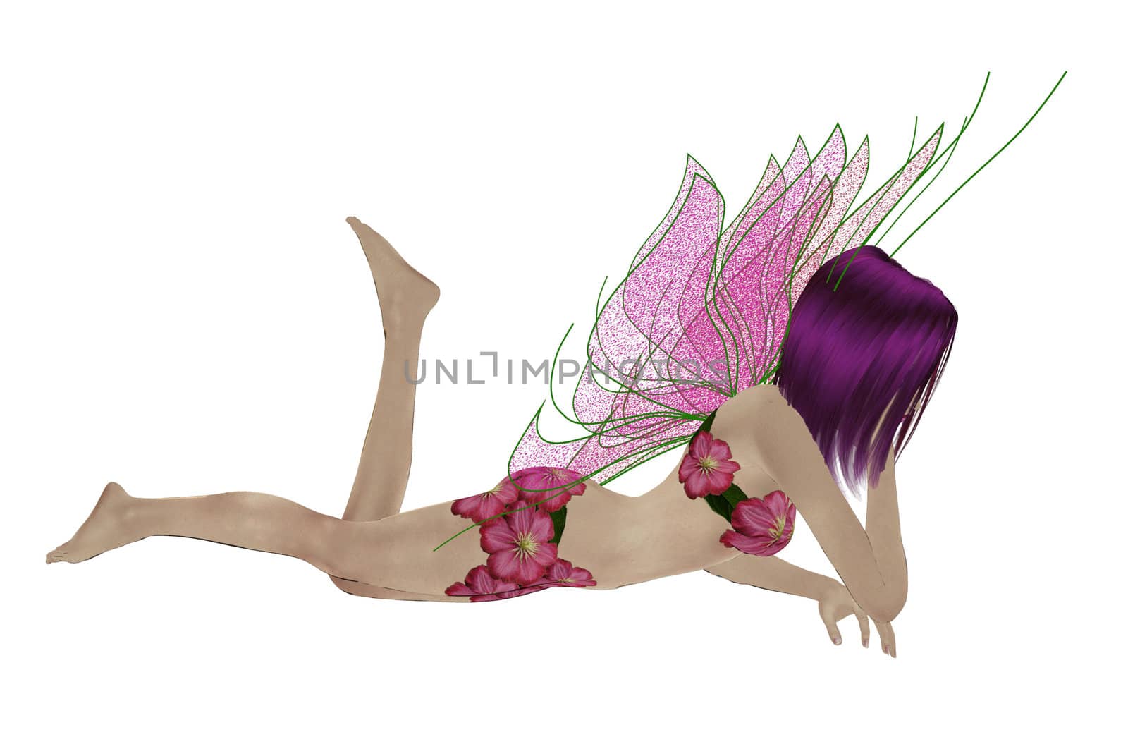 Pink flower fairy lying down