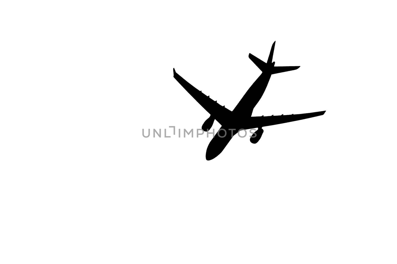 Silhouette of jumbo jet on white background