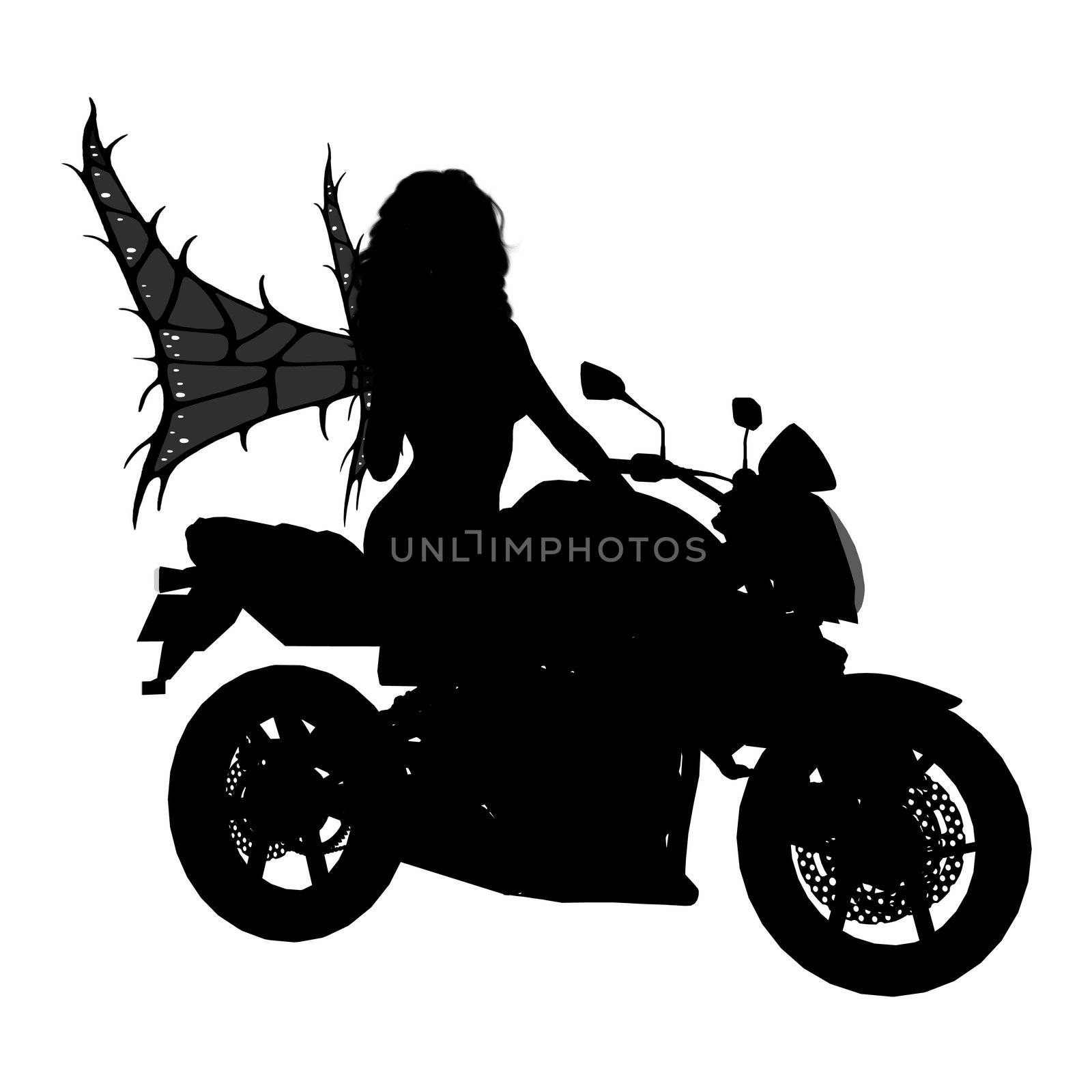 Silhouette of a fairy sitting down on a motorcycle