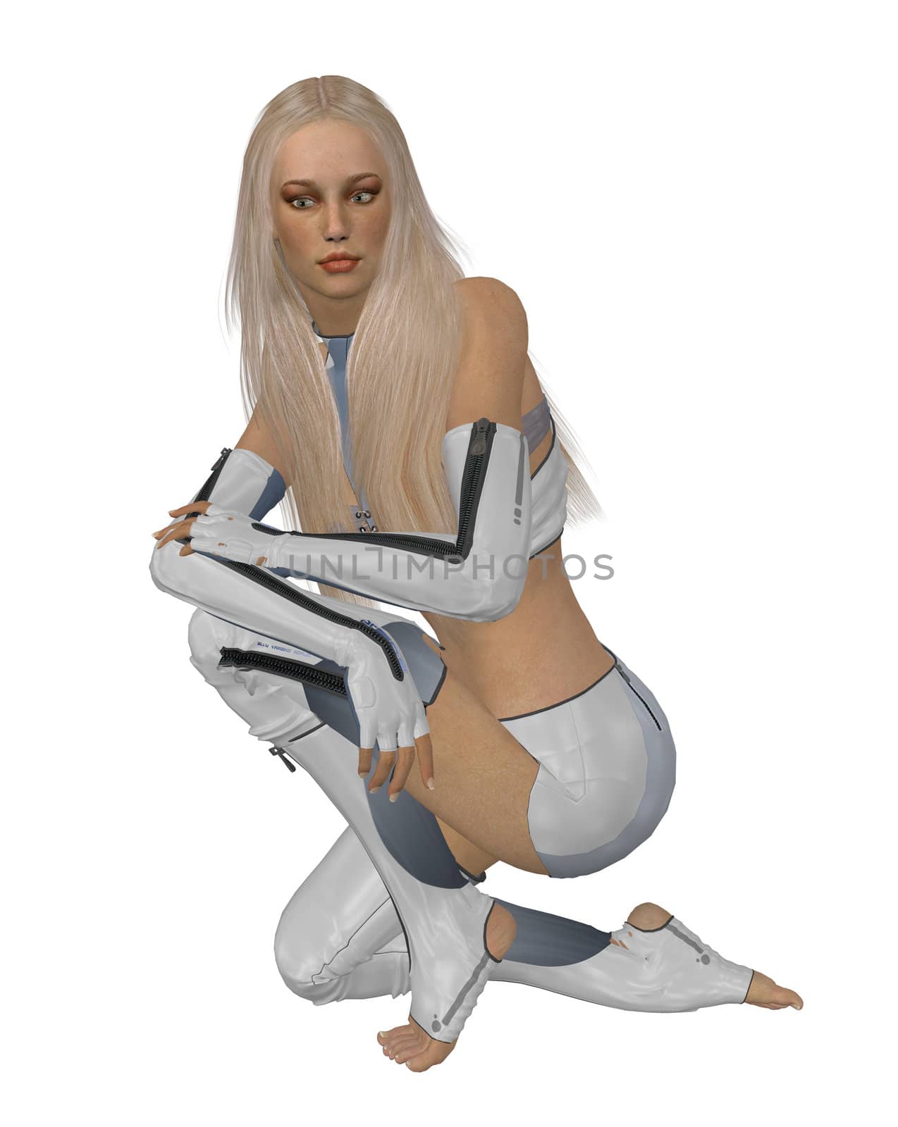 Sci fi woman kneeling down