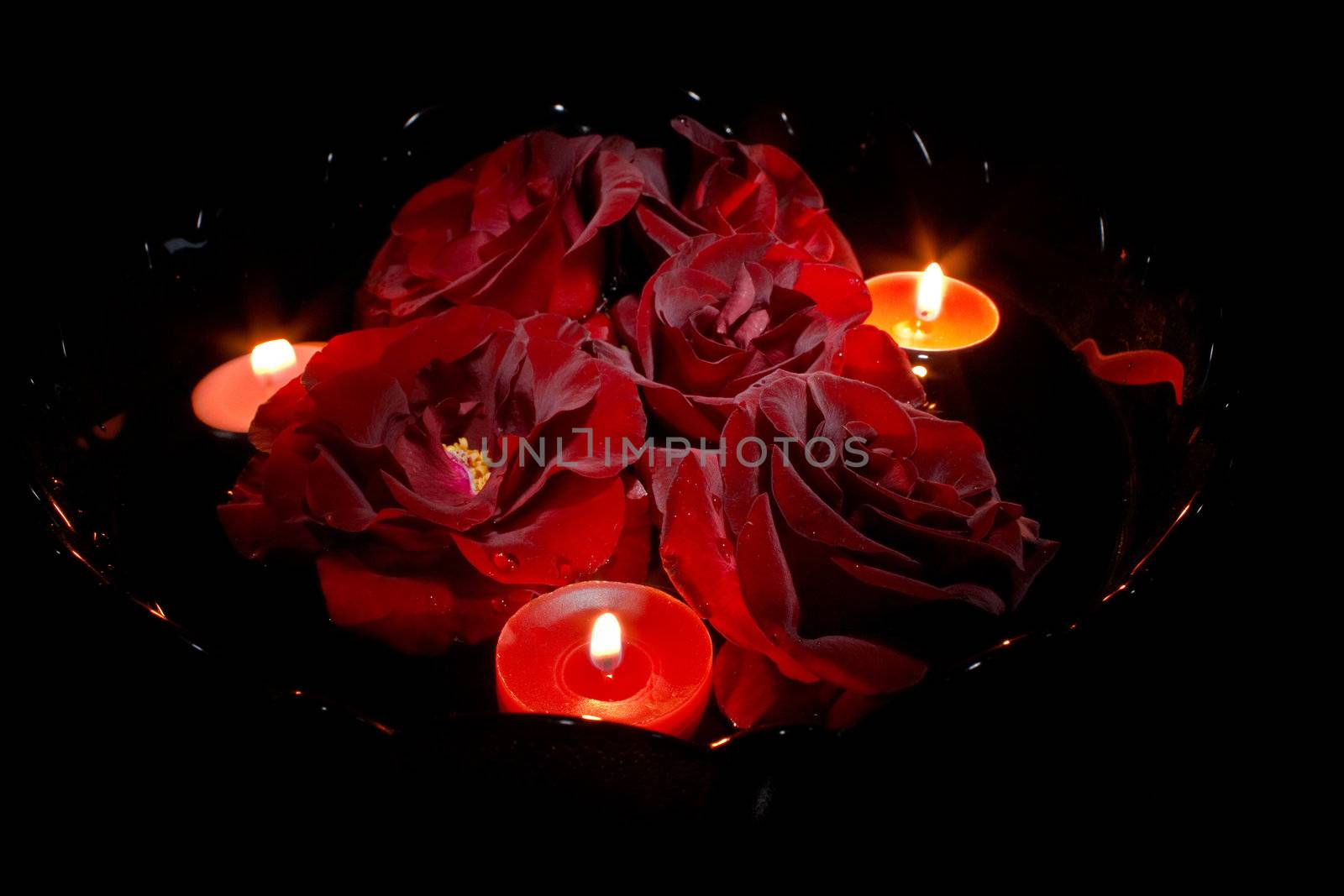 Red roses with candles by Nika__
