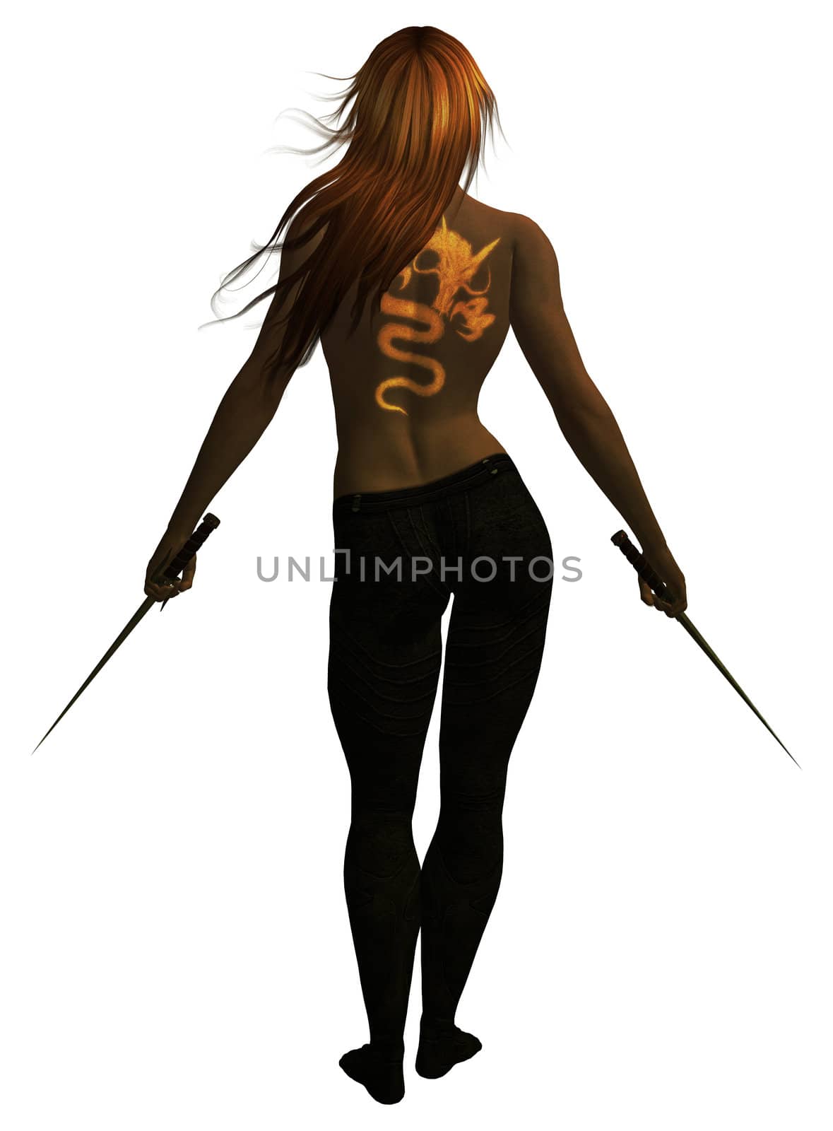 Woman Holding Swords by kathygold